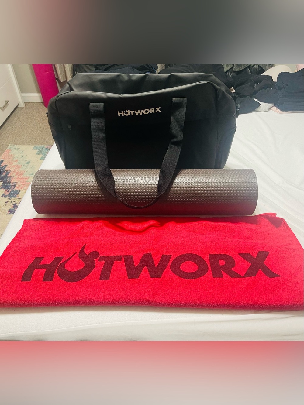 Hotworx Black Workout Bag with Red Branded Towel